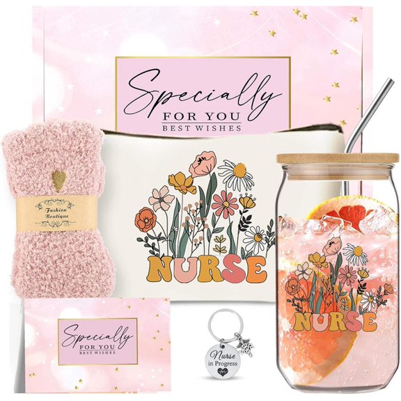 Nurse Gifts for Women, Nurse Appreciation, Week Gifts, Nurse Graduation, Birthday, Thanks You Gifts Box for Nursing, RN, Nurse Practitioner, Nurses Week Gifts Set with 16OZ Glass Cup