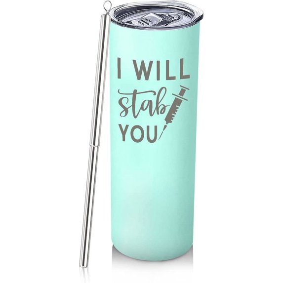 Nurse Gifts For Women Nurse Practitioner Retirement Gifts 20oz Funny Green Skinny Wine Tumbler Nurse Graduation Christmas Presents Bulk For School Student Female I Will Stab You Travel Cup With Straw