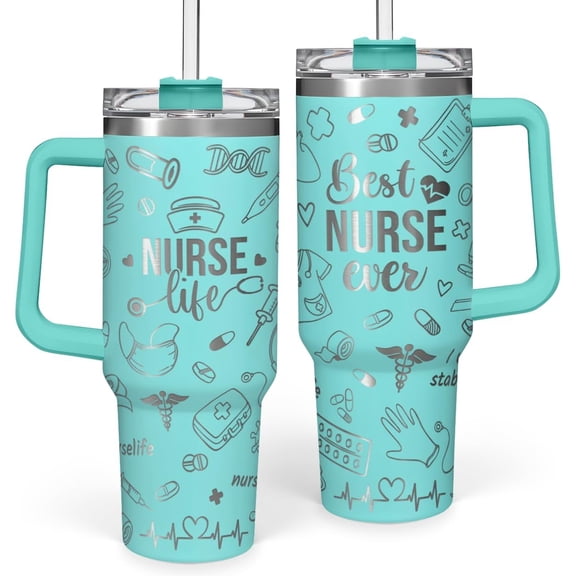 Nurse Gifts for Women, Nurse Tumbler with Handle 40oz Stainless Steel Coffee Cup with Straw Lid, Nursing Gift for Female Nurses, Appreciation Gift for Graduation Christmas Birthday