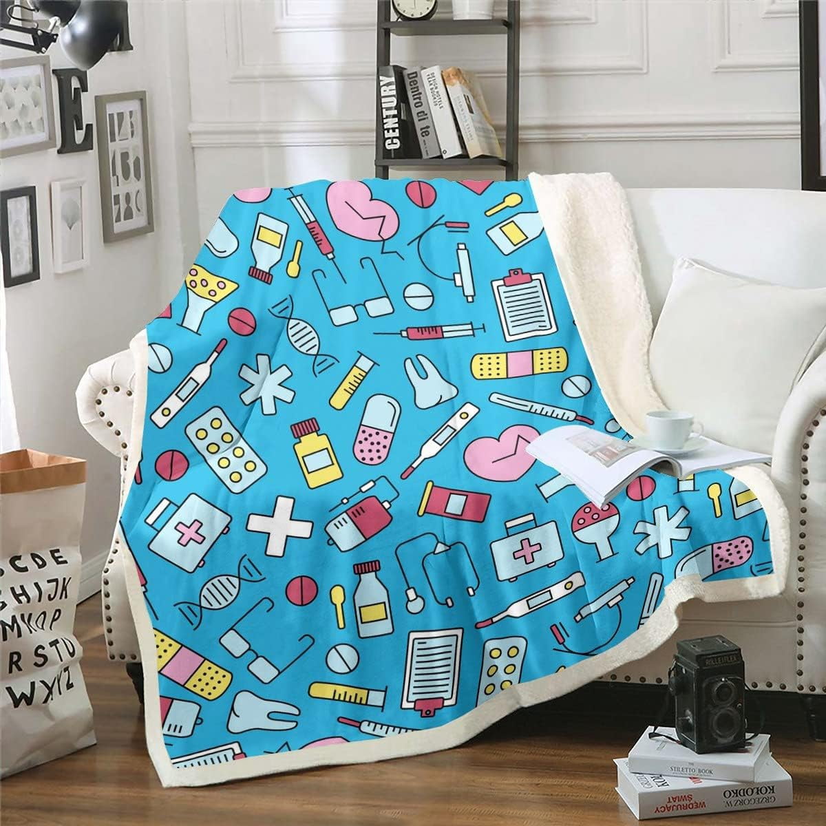 Nurse Gifts for Women,Nursing Throw Blanket Cartoon Sketch Cute Fleece Blanket,Nurse Accessories for Work Blanket 40"x50",Nurse Ornament Nursing School Essentials Room Decor