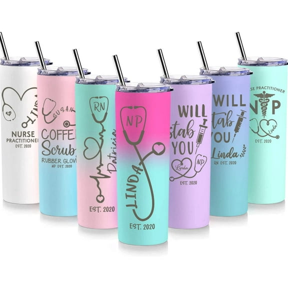 Nurse Gifts For Women Personalized 20oz Custom Skinny Wine Tumbler With Name Job Title And Date Nurse Practitioner Gifts Nurse Graduation Retirement Christmas Presents Travel Cup With Straw