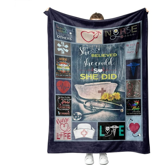 Nurse Gifts for Women Super Soft Fleece Throw Blankets for Nurse RN Gifts for Nurses Women Nurses Week Gifts Thank You Present for Nurses 50x60 (Blue)