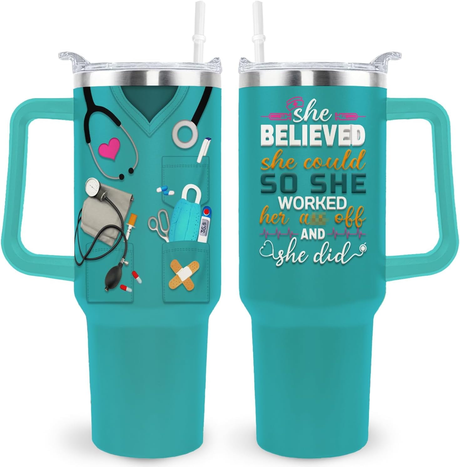 Nurse Gifts for Women Nurse Tumbler Nurse Coffee Mug Cup with Lid and Straw - 40 Oz Stainless Steel Insulated Water Bottle - Gifts for Practitioner Nurse Nursing Student Men Women