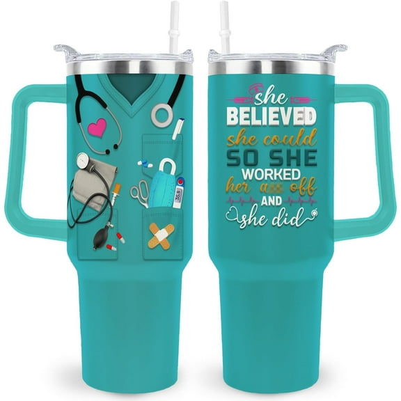 Nurse Gifts for Women Nurse Tumbler Nurse Coffee Mug Cup with Lid and Straw - 40 Oz Stainless Steel Insulated Water Bottle - Gifts for Practitioner Nurse Nursing Student Men Women