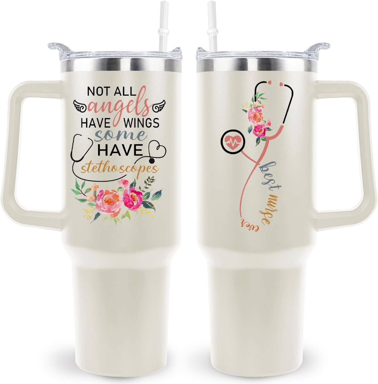 Nurse Gifts for Women Nurse Tumbler Nurse Coffee Mug Cup with Lid and Straw - 40 Oz Stainless Steel Insulated Water Bottle - Gifts for Practitioner Nurse Nursing Student Men Women