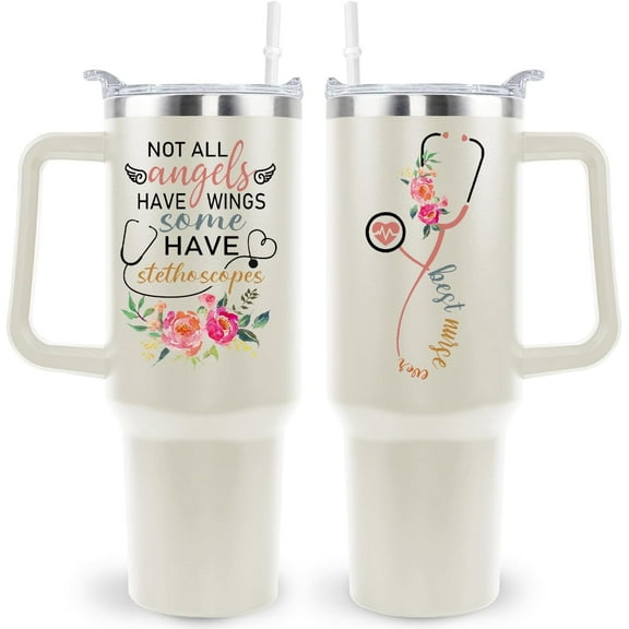 Nurse Gifts for Women Nurse Tumbler Nurse Coffee Mug Cup with Lid and Straw - 40 Oz Stainless Steel Insulated Water Bottle - Gifts for Practitioner Nurse Nursing Student Men Women