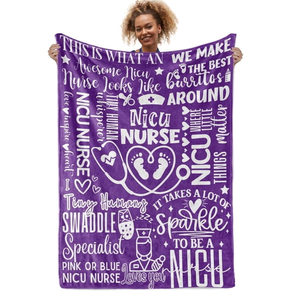Nurse Gifts for Women, NICU Nurse Throw Blanket for Adults, Aunt, Sisters, Best Friends, 50 x 65 Inches, Purple