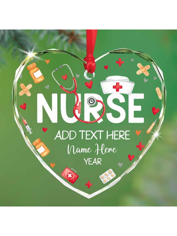 Nurse Glass Ornament Gifts for Medical Assistant, Personalized Nurse Stethoscope Ornament Christmas 2025, RN Nursing Christmas Tree Keepsake Decor, Custom Text/Name Nursing Lover Xmas Glass Ornaments