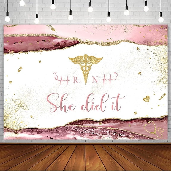 Nurse Graduation Backdrop She Did It Congratulations Graduates Blush Pink Photography Background Congrats Grads Class of 2024 Prom Party Decorations Banner Photo Studio Props