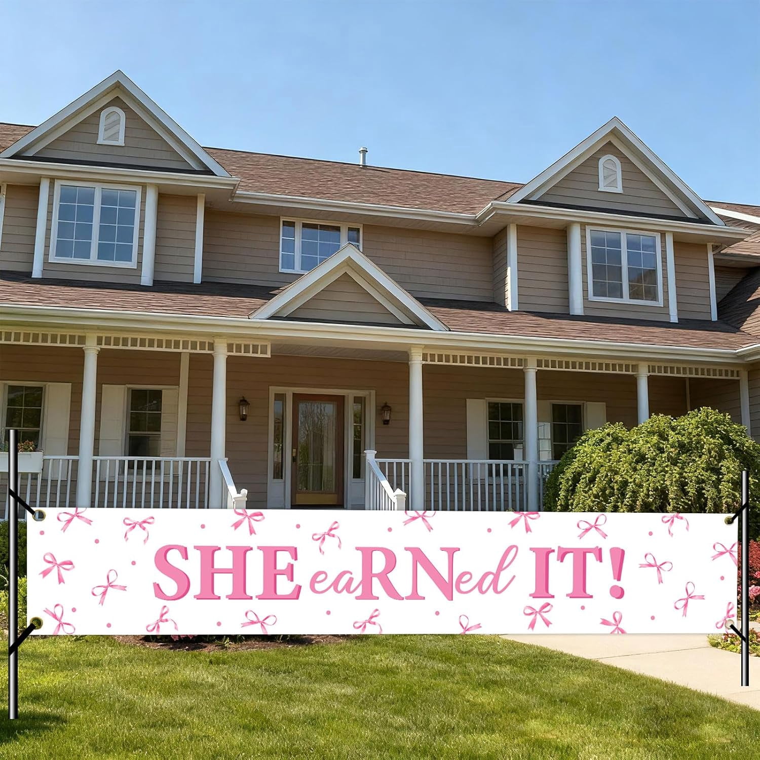 Earned Sign Nurse Graduation Decorations Banner Pink Bow She Earned It Yard Banner ...