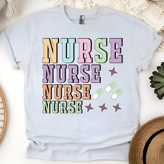 Nurse Graphic T-Shirt for Women, Retro Block Lettering Tee, Ash, Size 3XL