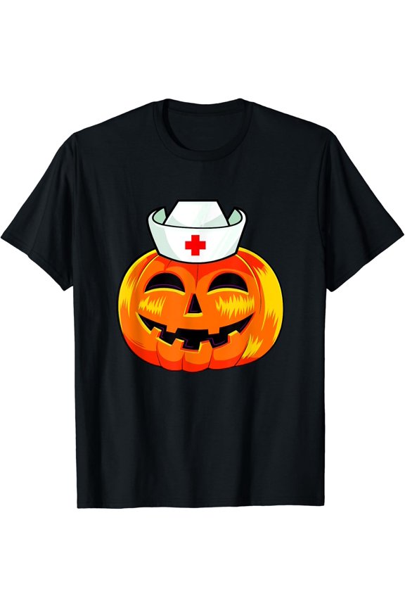 Nurse Halloween Scary Pumpkin Costume Nurse Er Cna Icu Women T-Shirt Size S-5XL