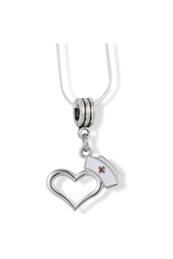 Nurse Hat on Heart Charm Snake Chain Necklace