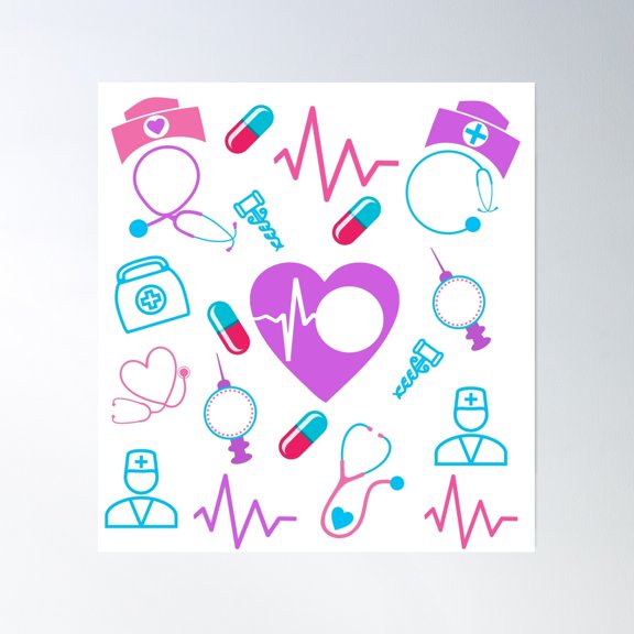 Nurse Healthcare Nursing Elements Design Poster Wall Art, Modern Wall Decor, 16x16 UNFRAMED