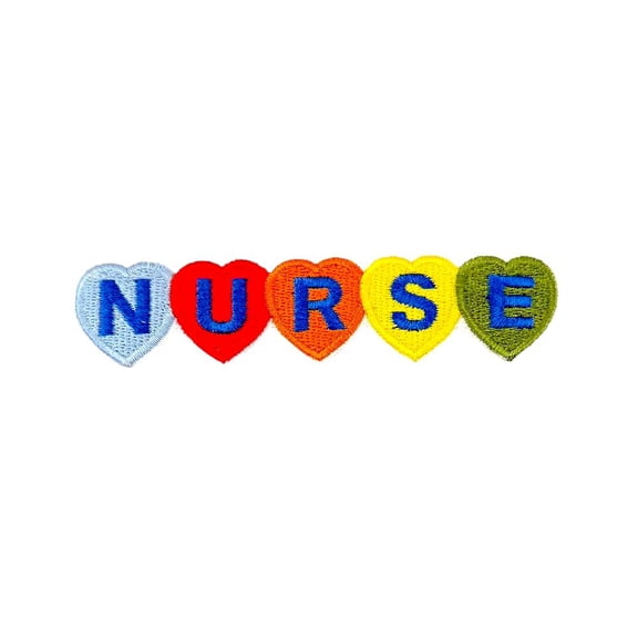 Nurse Heart Logo Embroidered Iron-On Patch 3.75 Inch Wide Multicolor Letters & Heart Design
