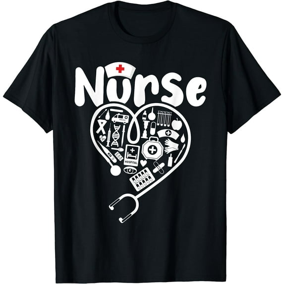 Nurse Heart - Registered Nurse Nursing RN Healthcare T-Shirt Black X-Large
