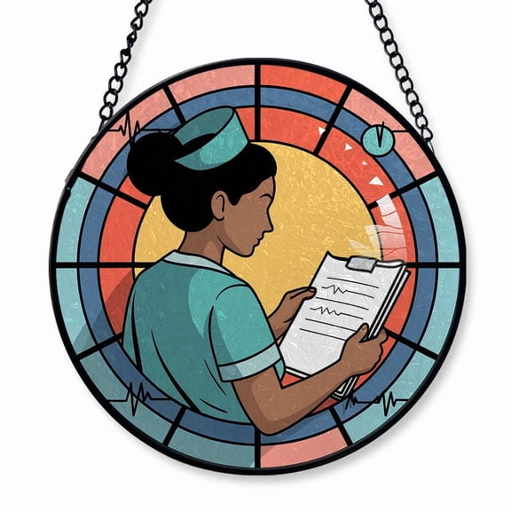 A Nurse Holding a Chart Stained Glass Suncatcher Window Hanging Custom Text Christmas Window Hanging for Family & Friends, Man or Woman, Christmas 2025 Tree Decoration