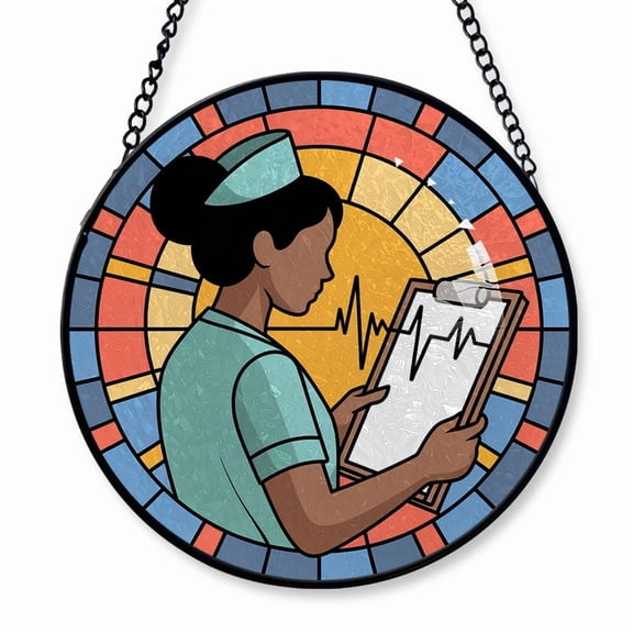 A Nurse Holding a Chart Stained Glass Suncatcher Window Hanging Custom Text Christmas Window Hanging for Family & Friends, Man or Woman, Christmas 2025 Tree Decoration