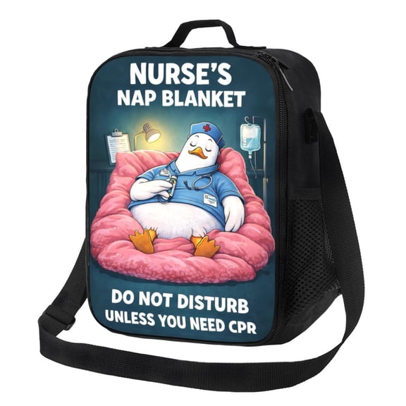 Nurse Humor Cartoon Lunch Bag Insulated Thermal Box with Shoulder Strap & Handle for Work and Picnic