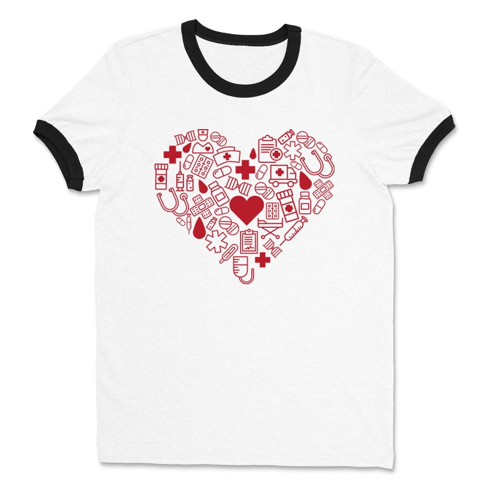 Nurse Icons Heart Ringer Tee Shirt Unisex Large White/Black - Walmart.com