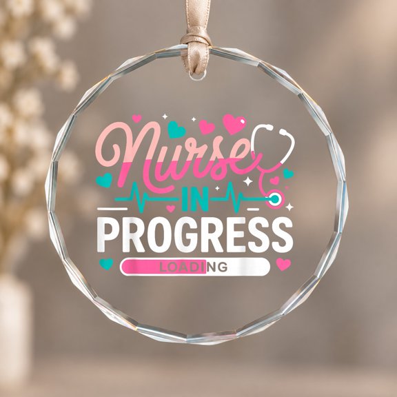 Nurse In Progress Nursing Student Future Nurse RN ER ICU CNA Theme Ornament, Party Decor, Circle Glass Ornament