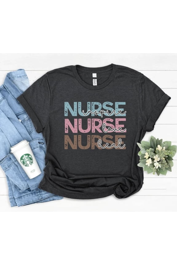 Nurse Inspire Love Heal Shirt, Nurse Shirt, RN Shirt, Nursing Shirt, Registered Nurse, nurse T-shirt, cute nurse shirt, nurse, All Size S-5Xl