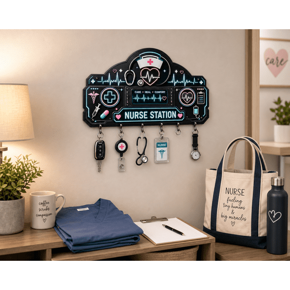 Nurse Key Holder Wooden Key Hanger Personalized Gift for Nurse Station Decor