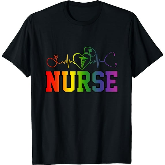 Nurse LGBT-Q Gay Pride Rainbow Flag Registered Nursing Rn T-Shirt