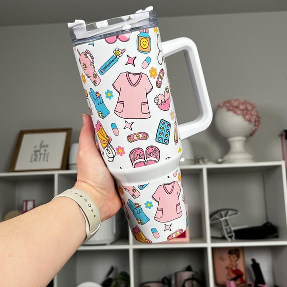 Nurse Life 40oz Tumbler, Sublimated Stainless Steel Quencher