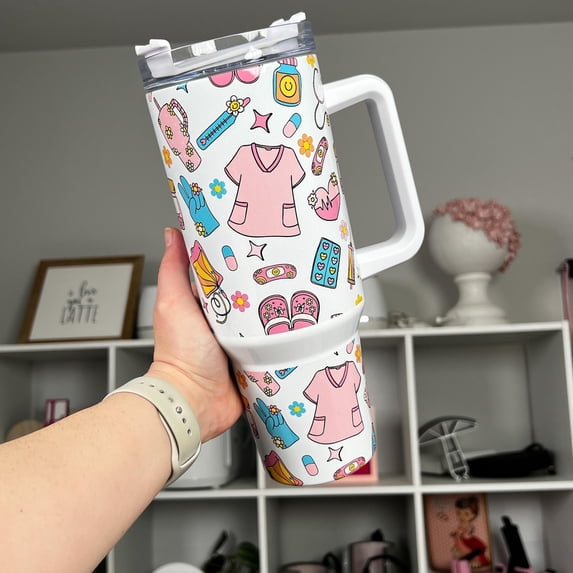 Nurse Life 40oz Tumbler, Sublimated Stainless Steel Quencher