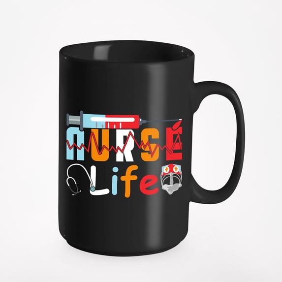Nurse Life Art, Nurses Week, Black 15oz Ceramic Mug