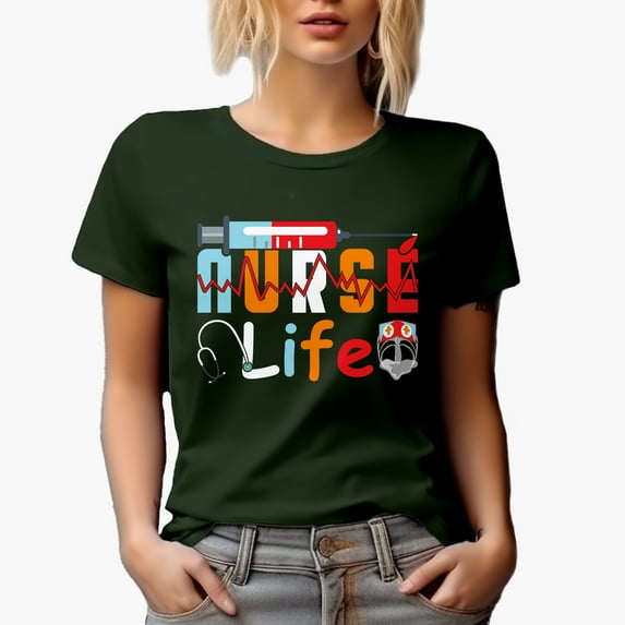 Nurse Life Art, Nurses Week, Military Green T-Shirt, XL