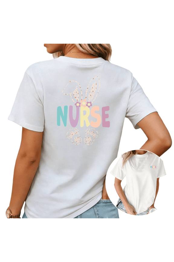 Nurse Life Easter Bunny Ears Graphic Tees Womans T shirt Shirts Black White S-5XL Tops