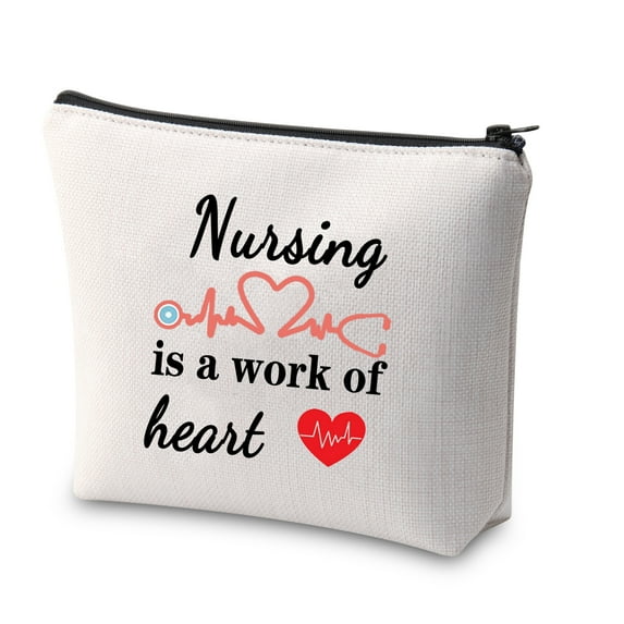 Nurse Life Gift Nurse Appreciation Gift Nursing Is a Work Of Heart EKG Heartbeat Nursing Makeup Bag Medical School Student Graduation Gift