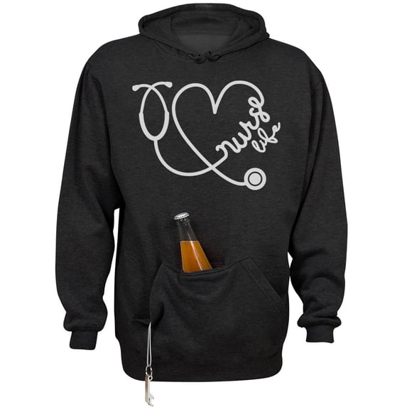 Nurse Life Heart Beer Holder Tailgate Hoodie Sweatshirt Unisex X-Large Black