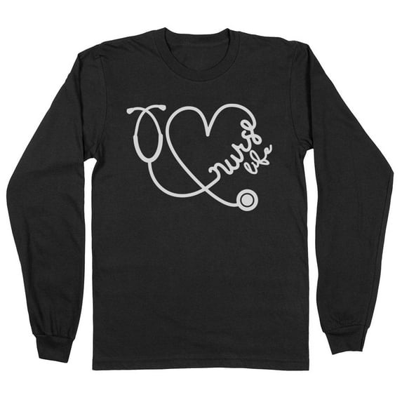 Nurse Life Heart Long Sleeve Shirt Unisex Large Black