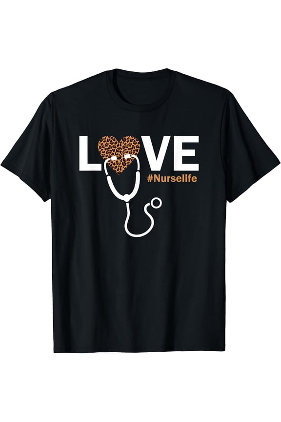 Nurse Life RN LPN CNA Healthcare Cheetah Heart Leopard Funny T-Shirt
