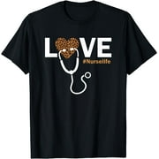 Nurse Life RN LPN CNA Healthcare Cheetah Heart Leopard Funny T-Shirt