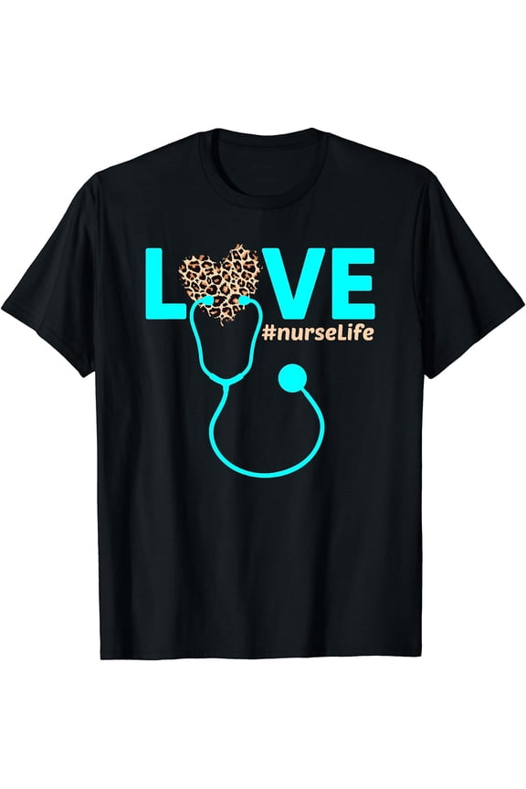 Nurse Life RN LPN CNA Healthcare Leopard Nurse Week 2023 T-Shirt Black Small