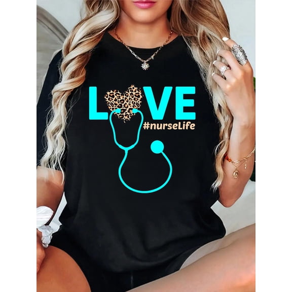 Nurse Life RN LPN CNA Healthcare Leopard Nurse Week 2023 T-Shirt Small