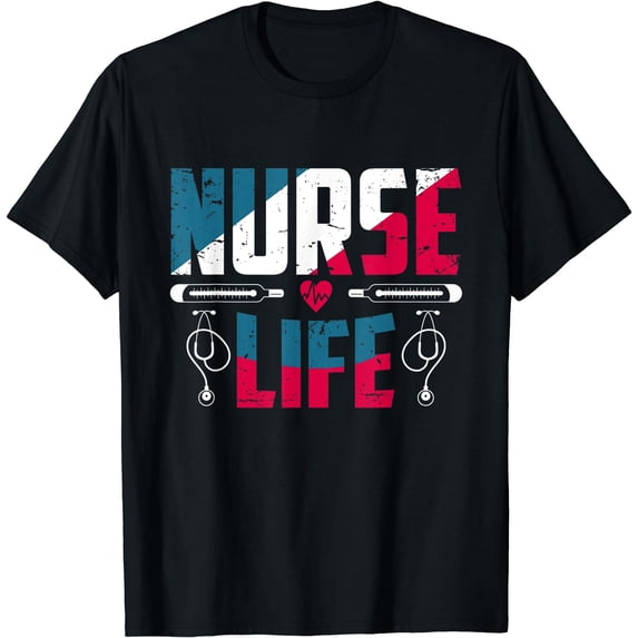 Nurse Life RN LPN CNA Healthcare Stethoscope Thermometer T-Shirt Black 2X-Large