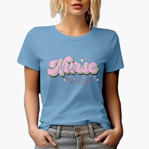 Nurse Life, Retro Nursing Art Merch Gift, Baby Blue T-Shirt, 2XL