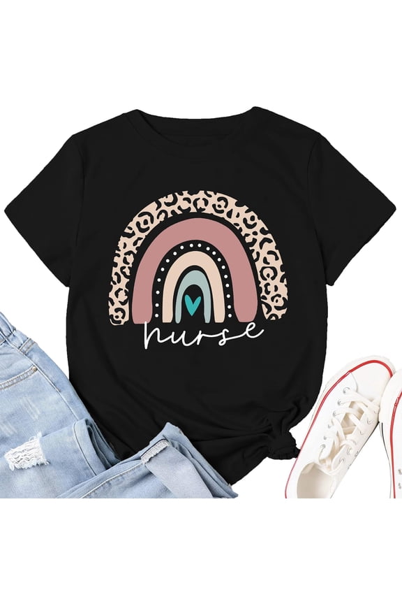 Nurse Life Shirt for Women Rainbow Leopard Graphic Tee Nurse Gift Tshirt Short Sleeve Nursing School Tops