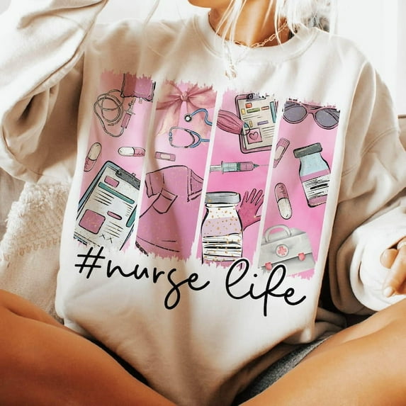 Nurse Life Sweatshirt, Nurse Sweatshirt, Nursing Aesthetic Sweatshirt, Floral Nurse Sweatshirt.