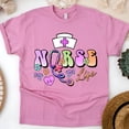 thumbnail image 1 of Nurse Life T-Shirt | Pastel Lettering with Stethoscope and Nurse Cap Graphic, Azalea, Size XL, 1 of 6