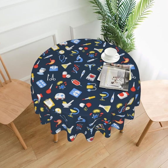 Nurse Life Tablecloth Round 60 Inch Table Cloth Cover Mat Holiday Party Decoration for Dining Room Home Kitchen Picnic