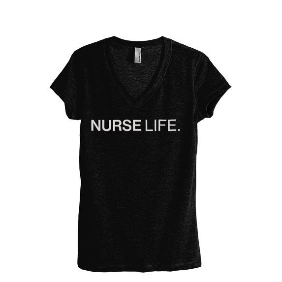 Nurse Life Women's Fashion Relaxed V-Neck T-Shirt Tee Heather Black Medium