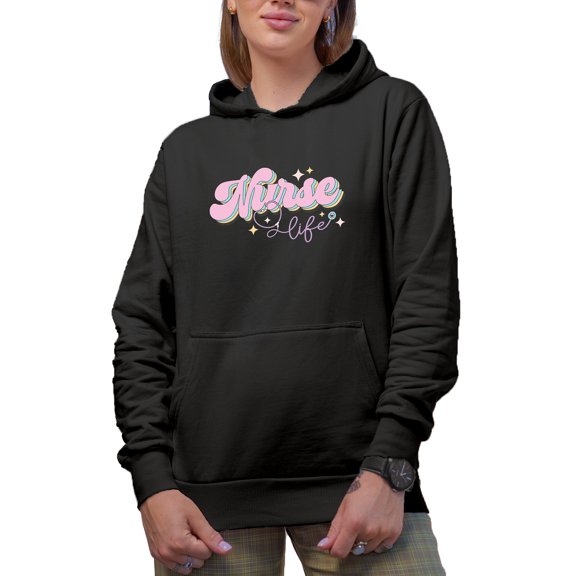 Nurse Life with Stethoscope Art, Nurses Week Gift, Black Hooded Sweatshirt or Hoodie, XL