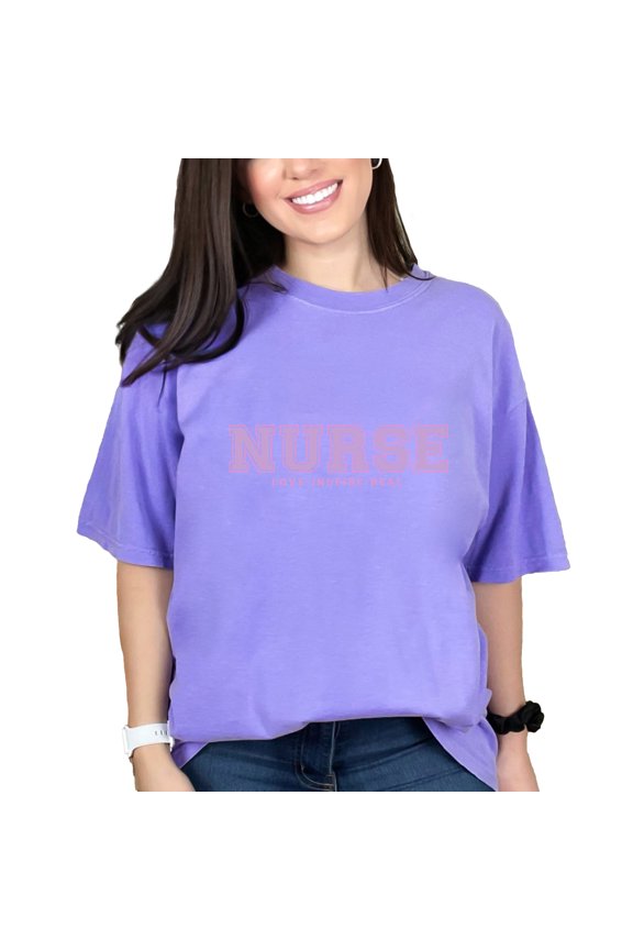 Nurse, Love, Heal, Inspire, Heal, Nurses Week, Violet Comfort Colors T-Shirt, Medium