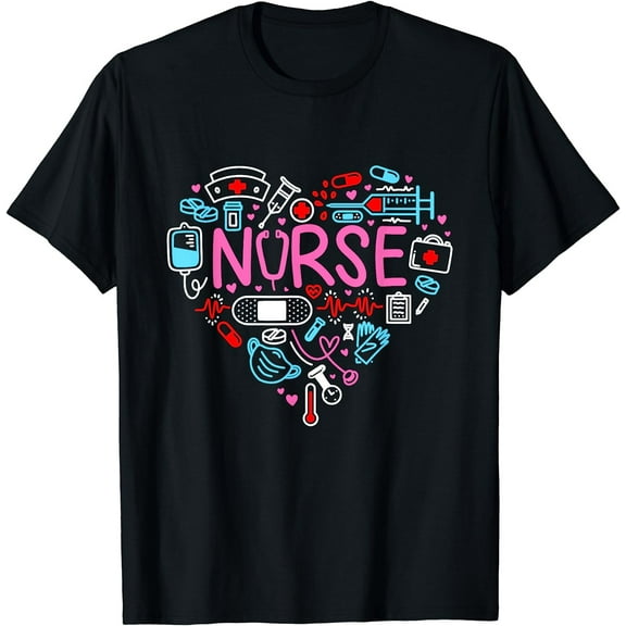 Nurse Love Nursing Student RN Life Thank You Gifts for Women T-Shirt Black X-Large